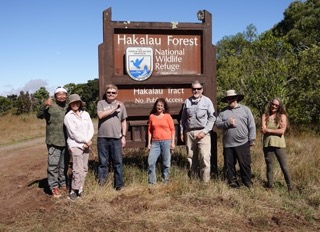 Hakalau Hawaii Forest and Trail hike participants in front of a lobelia